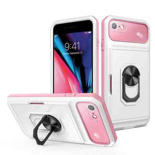 For iPhone SE 2022 / SE 2020 / 8 / 7 Card Ring Holder PC + TPU Phone Case(White+Pink)
