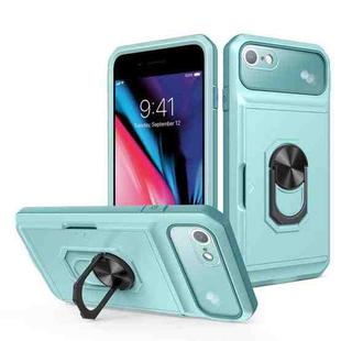 Card Ring Holder PC + TPU Phone Case For iPhone SE 2022 / SE 2020 / 8 / 7(Light Green)