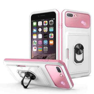 Card Ring Holder PC + TPU Phone Case For iPhone 8 Plus / 7 Plus(White+Pink)