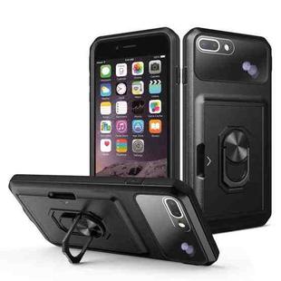 Card Ring Holder PC + TPU Phone Case For iPhone 8 Plus / 7 Plus(Black)