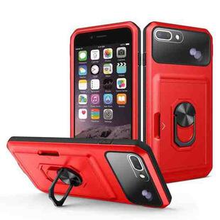 Card Ring Holder PC + TPU Phone Case For iPhone 8 Plus / 7 Plus(Red+Black)