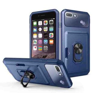 Card Ring Holder PC + TPU Phone Case For iPhone 8 Plus / 7 Plus(Blue)