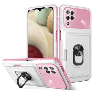 For Samsung Galaxy A12 5G Card Ring Holder PC + TPU Phone Case(White+Pink)