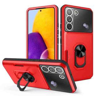 For Samsung Galaxy S22 5G Card Ring Holder PC + TPU Phone Case(Red+Black)