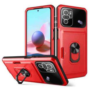 For Xiaomi Redmi Note 10 4G Card Ring Holder PC + TPU Phone Case(Red+Black)