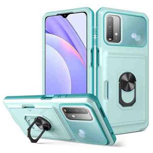 For Xiaomi Redmi Note 9 4G Card Ring Holder PC + TPU Phone Case(Light Green)