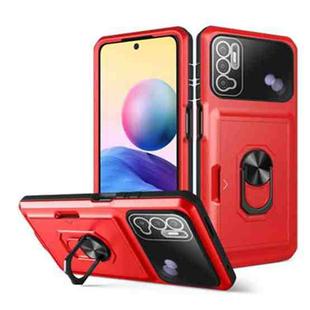 For Xiaomi Redmi Note 10 5G Card Ring Holder PC + TPU Phone Case(Red+Black)