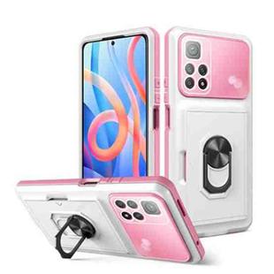 For Xiaomi Redmi Note 11 5G Card Ring Holder PC + TPU Phone Case(White+Pink)