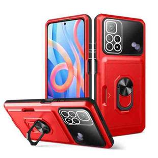 For Xiaomi Redmi Note 11 Pro Card Ring Holder PC + TPU Phone Case(Red+Black)