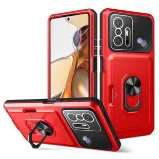 For Xiaomi Mi 11T / 11T Pro Card Ring Holder PC + TPU Phone Case(Red+Black)