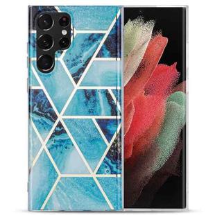 For Samsung Galaxy S21 Ultra 5G Electroplating IMD Marble TPU Phone Case(Blue)