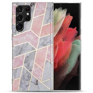 For Samsung Galaxy S21 Ultra 5G Electroplating IMD Marble TPU Phone Case(Pink Grey)