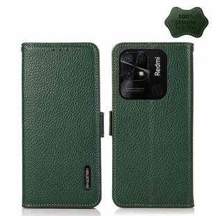 For Xiaomi Redmi 10C KHAZNEH Side-Magnetic Litchi Genuine Leather RFID Phone Case(Green)