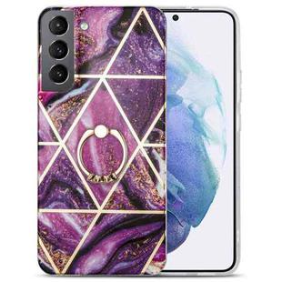 For Samsung Galaxy S22 5G Electroplating IMD Marble TPU Phone Case with Ring(Purple)