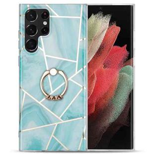 For Samsung Galaxy A22 5G Electroplating IMD Marble TPU Phone Case with Ring(Green)