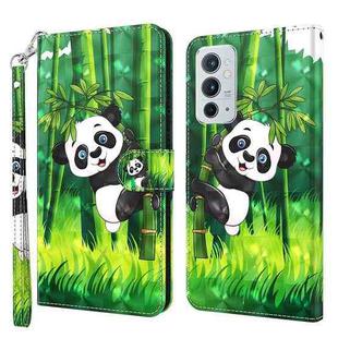 For OnePlus 9RT 5G 3D Painting Pattern TPU + PU Leather Phone Case(Panda Climbing Bamboo)