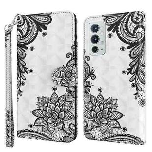 For OnePlus 9RT 5G 3D Painting Pattern TPU + PU Leather Phone Case(Diagonal Black Flower)