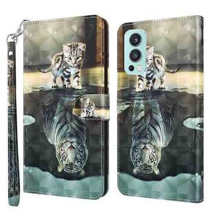 For OnePlus Nord 2 5G 3D Painting Pattern TPU + PU Leather Phone Case(Cat Tiger)