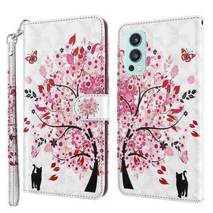 For OnePlus Nord 2 5G 3D Painting Pattern TPU + PU Leather Phone Case(Cat Under The Tree)