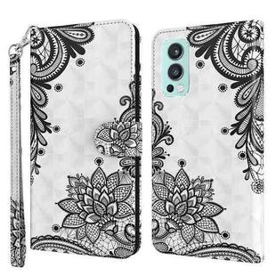 For OnePlus Nord 2 5G 3D Painting Pattern TPU + PU Leather Phone Case(Diagonal Black Flower)