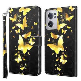 For OnePlus Nord CE 2 5G 3D Painting Pattern TPU + PU Leather Phone Case(Gold Butterfly)