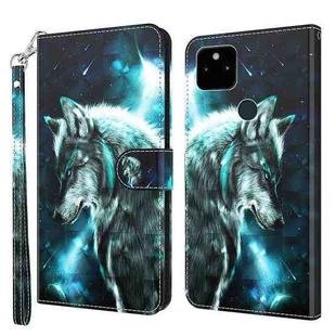 For Google Pixel 5a 5G 3D Painting Pattern TPU + PU Leather Phone Case(Wolf)