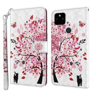 For Google Pixel 5a 5G 3D Painting Pattern TPU + PU Leather Phone Case(Cat Under The Tree)