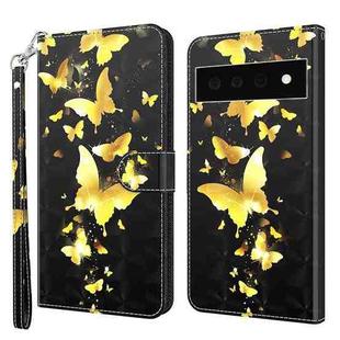 For Google Pixel 6 Pro 3D Painting Pattern TPU + PU Leather Phone Case(Gold Butterfly)