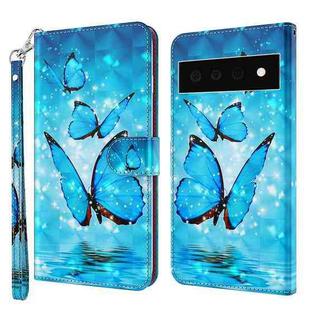 For Google Pixel 6 Pro 3D Painting Pattern TPU + PU Leather Phone Case(Three Butterflies)
