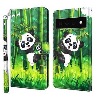 For Google Pixel 6 Pro 3D Painting Pattern TPU + PU Leather Phone Case(Panda Climbing Bamboo)