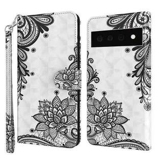 For Google Pixel 6 Pro 3D Painting Pattern TPU + PU Leather Phone Case(Diagonal Black Flower)