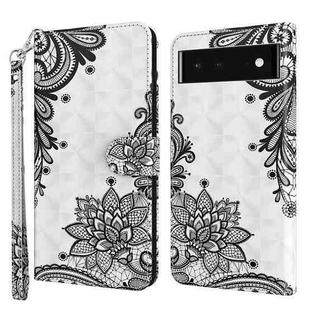 For Google Pixel 7 5G 3D Painting Pattern TPU + PU Leather Phone Case(Diagonal Black Flower)