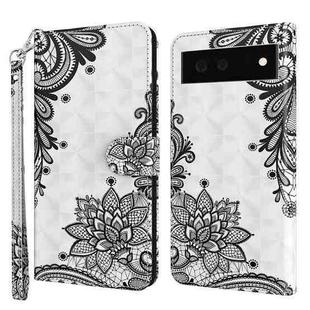 For Google Pixel 6a 3D Painting Pattern TPU + PU Leather Phone Case(Diagonal Black Flower)