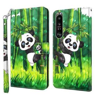 For Sony Xperia 1 II 3D Painting Pattern TPU + PU Leather Phone Case(Panda Climbing Bamboo)