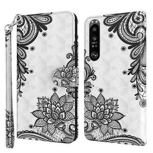For Sony Xperia 1 II 3D Painting Pattern TPU + PU Leather Phone Case(Diagonal Black Flower)