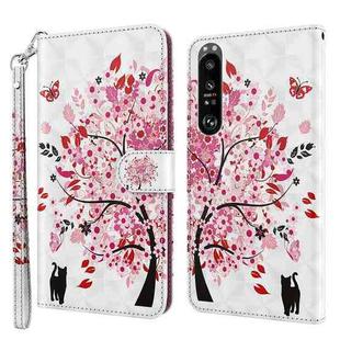 For Sony Xperia 1 III 3D Painting Pattern TPU + PU Leather Phone Case(Cat Under The Tree)