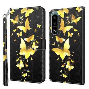 For Sony Xperia 5 II 3D Painting Pattern TPU + PU Leather Phone Case(Gold Butterfly)