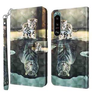 For Sony Xperia 5 III 3D Painting Pattern TPU + PU Leather Phone Case(Cat Tiger)