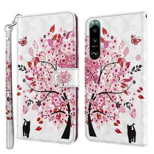 For Sony Xperia 5 III 3D Painting Pattern TPU + PU Leather Phone Case(Cat Under The Tree)