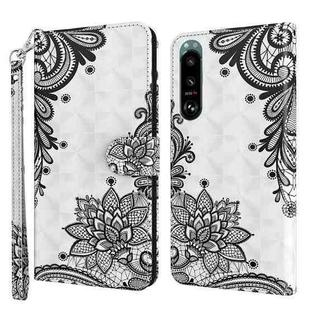 For Sony Xperia 5 III 3D Painting Pattern TPU + PU Leather Phone Case(Diagonal Black Flower)