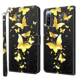 For Sony Xperia 10 II 3D Painting Pattern TPU + PU Leather Phone Case(Gold Butterfly)