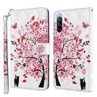 For Sony Xperia 10 II 3D Painting Pattern TPU + PU Leather Phone Case(Cat Under The Tree)