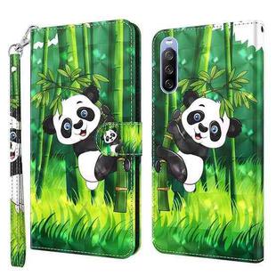 For Sony Xperia 10 II 3D Painting Pattern TPU + PU Leather Phone Case(Panda Climbing Bamboo)