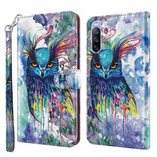 For Sony Xperia 10 III 3D Painting Pattern TPU + PU Leather Phone Case(Watercolor Owl)