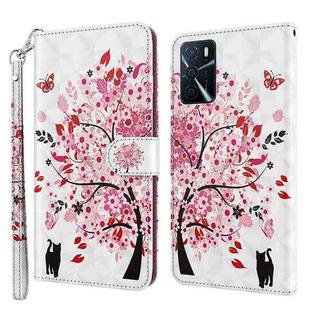 For OPPO A16 / A54 5G 3D Painting Pattern TPU + PU Leather Phone Case(Cat Under The Tree)
