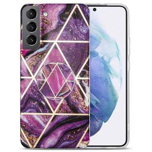 For Samsung Galaxy S21 5G IMD Marble TPU Phone Case with Folding Holder(Purple)