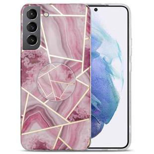 For Samsung Galaxy S21 FE 5G IMD Marble TPU Phone Case with Folding Holder(Rose Red)