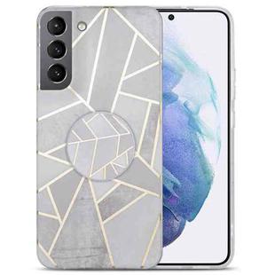 For Samsung Galaxy S21 FE 5G IMD Marble TPU Phone Case with Folding Holder(Grey)