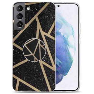 For Samsung Galaxy A02s EU Ver. IMD Marble TPU Phone Case with Folding Holder(Black)