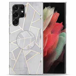 For Samsung Galaxy S21 Ultra 5G IMD Marble TPU Phone Case with Folding Holder(Grey)